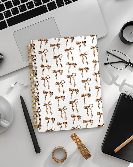 LIANGW Coquette Leopard Bow Notebook Journal for Teen Girls & Women, Leopard Gifts for Women, Cheetah Prints Office Supplies, Hardcover Spiral Notebook, 5.5x8.3 Inch