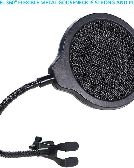 SoloCast Microphone Pop Filter Mask Shield For HyperX SoloCast Mic, 4 Inch 3 Layers Windscreen with Flexible 360°Gooseneck Clip by SUNMON