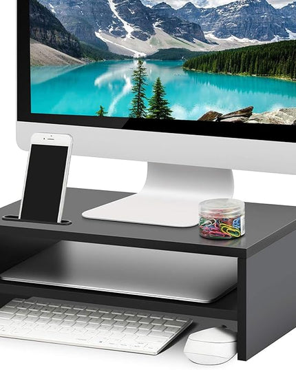 Marbrasse Monitor Stand Riser, 2 Pack 16.5 Inch 2 Tier Computer Monitor Stand, Printer Shelf Stand for Laptop Computer Screen Storagek,Desktop Stand with Phone Holder and Cable Management
