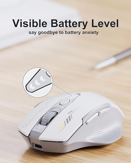 Uineer Wireless Mouse,[Upgraded] Rechargeable 2.4GHz (Battery Level Visible) Ergonomic Computer Mouse,4 Levels DPI, Wireless Mice for Laptop PC Computer(Grey and White)