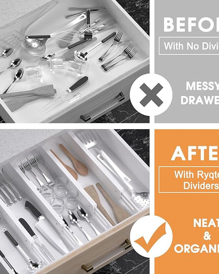 Bamboo Drawer Dividers,17-22" Adjustable Kitchen Drawer Organizer for Clothes,4 Pack Expandable Drawer Organization Separators for Bedroom,Bathroom,Dresser and Office,White