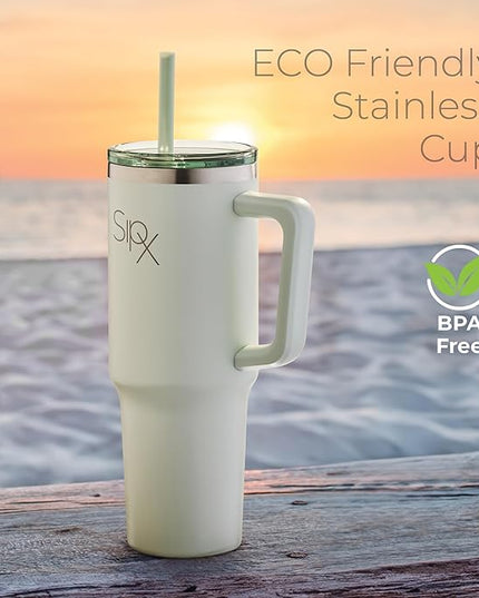 SIPX™ 30 oz Insulated Tumbler with Handle & Straw – Vacuum Insulated Stainless Steel, Leakproof, Cupholder Friendly – Perfect for Iced Coffee, Water & Travel – Green