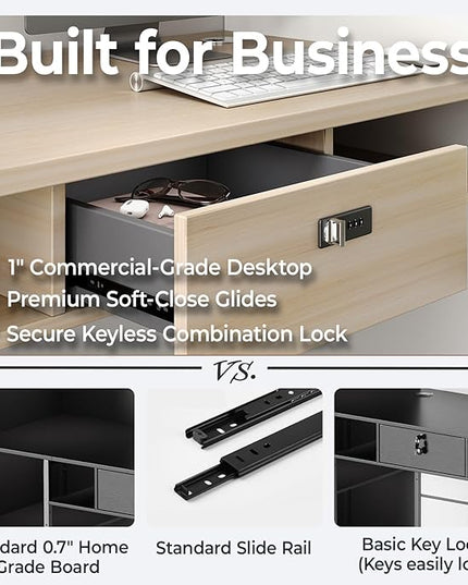 Small Reception Desk, 47" Front Desks Reception Counter, Front Desk Counter with LED Lights, Lockable Drawer, Two-Tone Design, Privacy Panel, for Office, Salon, Store