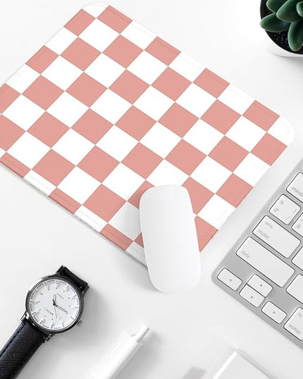 Pink and White Checkered Square Mouse Pad,Non-Slip Rubber Base Mouse Pad,Home Office Decoration Desktop Accessory,Laptop Mouse Pad for Office Laptops,9.4x7.8x0.12inch.