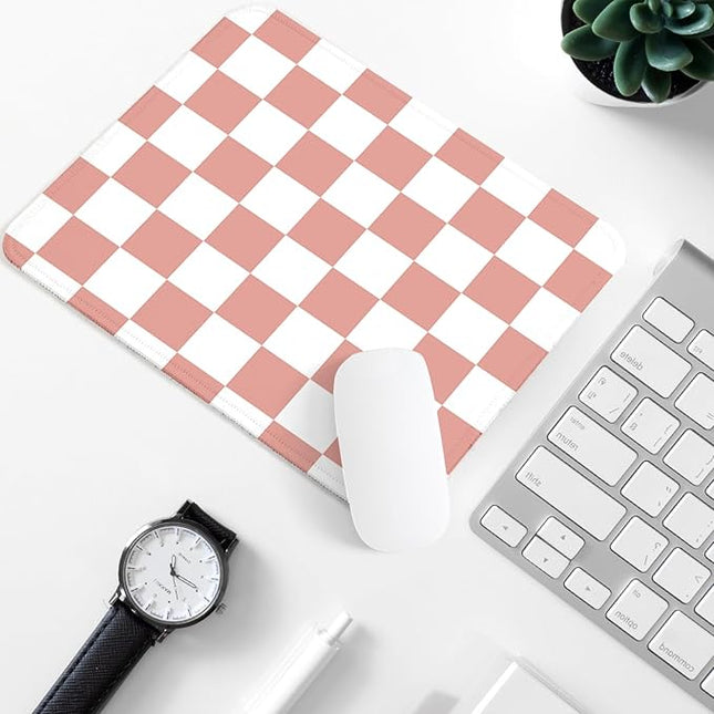 Pink and White Checkered Square Mouse Pad,Non-Slip Rubber Base Mouse Pad,Home Office Decoration Desktop Accessory,Laptop Mouse Pad for Office Laptops,9.4x7.8x0.12inch.