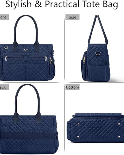 Teacher Bags for Women, 15.6 inch Laptop Work Tote Nurse Bible Bag Quilted Shoulder Handbag for Work, Daily, School, Travel