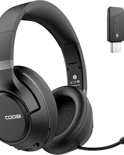 H300 Wireless Headphones Bluetooth with Microphone, Over Ear Headsets with USB Dongle & Mute, Environmental Noise Cancelling Retractable Mic for Work Office Meeting Laptop Computer (Black)