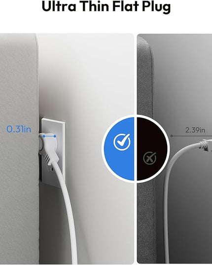 25 ft Extension Cord Flat Plug, NTONPOWER 8 Outlet Surge Protector Power Strip with USB Ports, 1080 Joules, 15A Circuit Breaker, Wall Mount for Home Office Workshop or Garage, ETL Listed, White