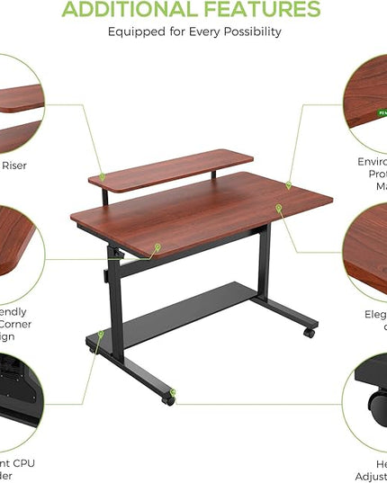 EUREKA ERGONOMIC Height Adjustable Standing Desk, Mobile Desk with Detachable Hutch 41", Teak