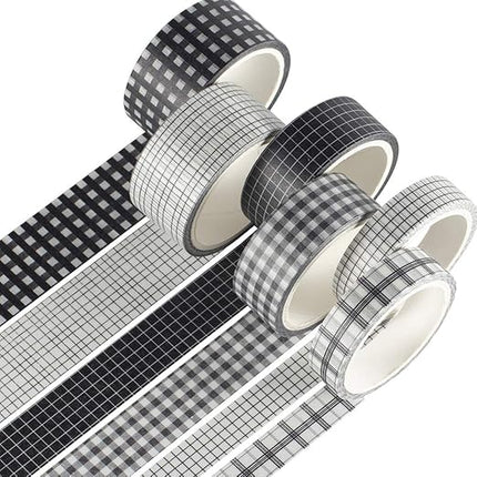 YUBBAEX 6 Rolls Plaid Washi Tape Set Basic Grid Masking Decorative Tapes for Arts, DIY Crafts, Journals, Planners, Scrapbooking, Wrapping (Black Plaid)