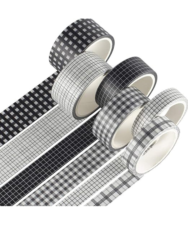 YUBBAEX 6 Rolls Plaid Washi Tape Set Basic Grid Masking Decorative Tapes for Arts, DIY Crafts, Journals, Planners, Scrapbooking, Wrapping (Black Plaid)