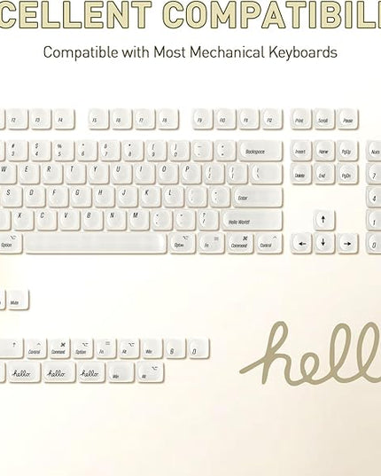 YUNZII 126-Key Ceramic keycaps Style, MOA Profile, Elegant Minimalist Design, Dye-Sublimated PC Keycaps with Silky Texture for MX Mechanical Gaming Keyboards (White)