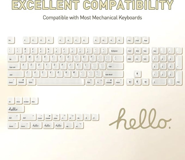 YUNZII 126-Key Ceramic keycaps Style, MOA Profile, Elegant Minimalist Design, Dye-Sublimated PC Keycaps with Silky Texture for MX Mechanical Gaming Keyboards (White)