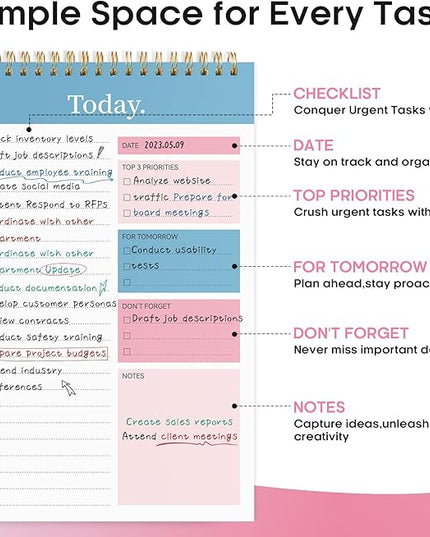 Taja To Do List Notepad - To Do List Notebook for Work with 52 Sheets, 9.8" x 6.5", Undated Daily Planner Perfect for Daily Tasks and Goal Setting, Notepad Suitable for Office, Home & School - Early Dawn
