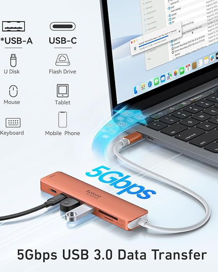 USB C Hub HDMI Adapter for MacBook Pro/Air, 7 in 1 USBC Dongle with HDMI, SD/TF Card Reader, USB C Data Port,100W PD, and 2 USB 3.0 Compatible for MacBook Pro/Air, Dell XPS, Lenovo Thinkpad.