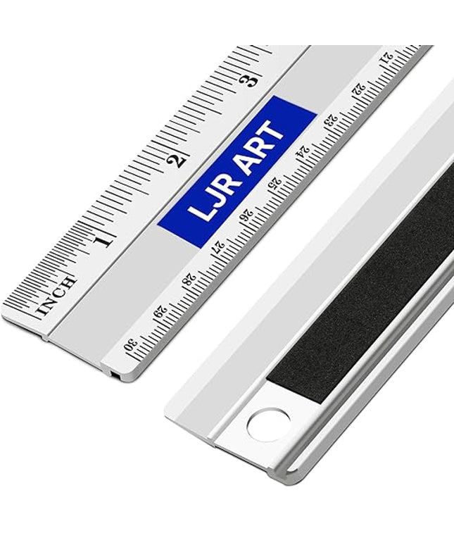 LJR ART 12 Inch Aluminum Cutting Ruler, Dual Scale Inch/Metric Measuring Tool with Precision Markings, Lightweight Straight Edge for Architects, Students, Engineers, and Designers