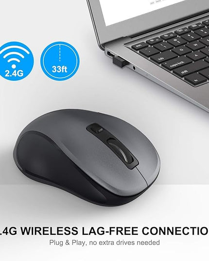 WisFox 2.4G Wireless Mouse for Laptop, Ergonomic Computer Mouse with USB Receiver and Type-C Adapter, 3 Adjustable Levels DPI, 6 Button Cordless Wireless Mice (Grey, 10 Pack)