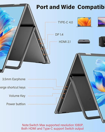 InnoView 23.8" Dual Portable Monitor 100% sRGB 3840x2160P 4K 315°Adjustable Dual Stacked Foldable Monitor Built-in Speakers Screen Extender with HDMI/USB-C/DP for Laptop Windows Mac