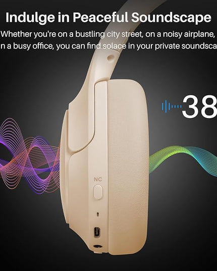 TOZO HT2 Hybrid Active Noise Cancelling Headphones, Wireless Over Ear Bluetooth Headset, 60H Playtime, Hi-Res Audio Custom EQ via App Deep Bass Comfort Fit Ear Cups, for Home Office Travel