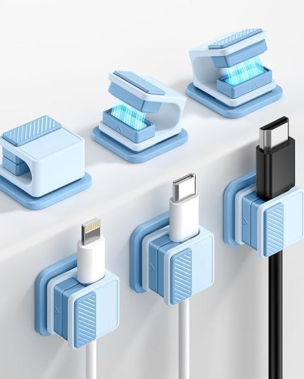 6 Pack Magnetic Cable Clips, Glow in The Dark Cable Holders, GolbinBox Cord Organizer with Shockproof Silicone, Fits up to 8mm Adhesive Cord Clips for Desk, Wall, Nightstand, Car, Home, Office, Blue