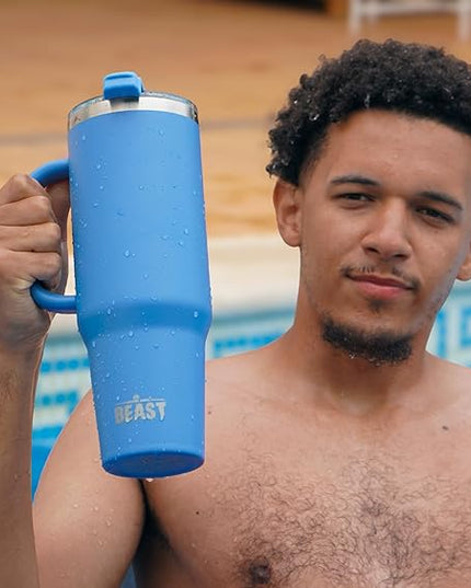 Beast 50 oz Tumbler with Handle Stainless Steel Vacuum Insulated Coffee Ice Cup Double Wall Travel Flask (Stormy Sky Blue)