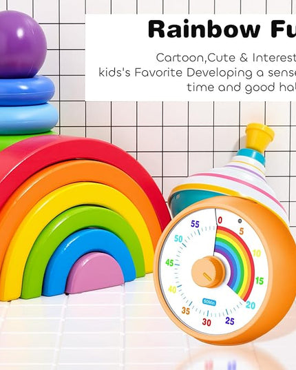 Visual Timer for Kids, 60-Minute Countdown Timer for Classroom Office Kitchen, Desk Timer Kids Time Management Tools with Silent Operation, Pomodoro Time Rainbow Pattern (Orange)