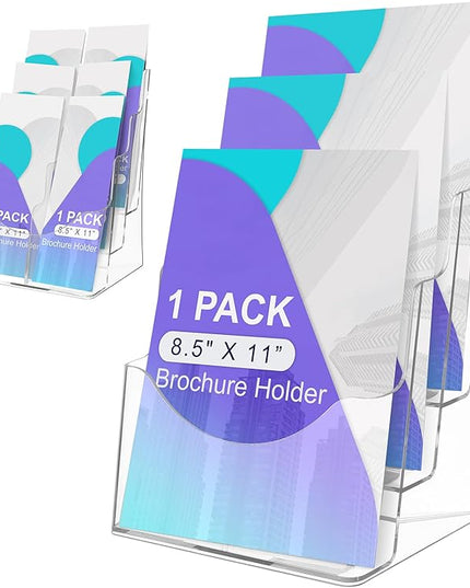 3 Tier Brochure Stand - Acrylic Literature Holder with Removable Divider for 4' x 9' Brochure, Clear Flyer Holder Pamphlet Display Stand