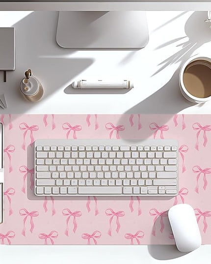 Pink Bows Mouse Pads Coquette Kawaii Mouse Pad 23.62 x 13.78 Inches Preppy Trendy Computer Desk Mat for Laptop with Non-Slip Rubber Base Mat Office Accessories Decor for Women