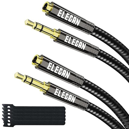 Elecan Headphone Extension Cable 5 Ft/2 Pack, 1/8 Inch 3.5 MM AUX Cord Wire Male to Female, Hi-Fi Sound Thin&Slim Braided TRS Stereo Audio Beats Cable Extender for Car,Home Stereos, Speaker,Phones