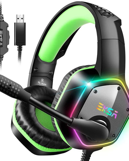 EKSA E1000 Gaming Headset, Computer Headphones with Noise Canceling Mic & RGB Light, Compatible with PC, PS4, PS5, Laptop