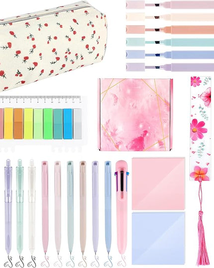 Lestp 24Pcs Bible Study Supplies Journal Kit Book Annotation Kit Aesthetic Pastel Highlights Pens Tabs Bookmarks Bags for Women Teens School Accessories Cute Colorful Bible Highlighters Pens No Bleed