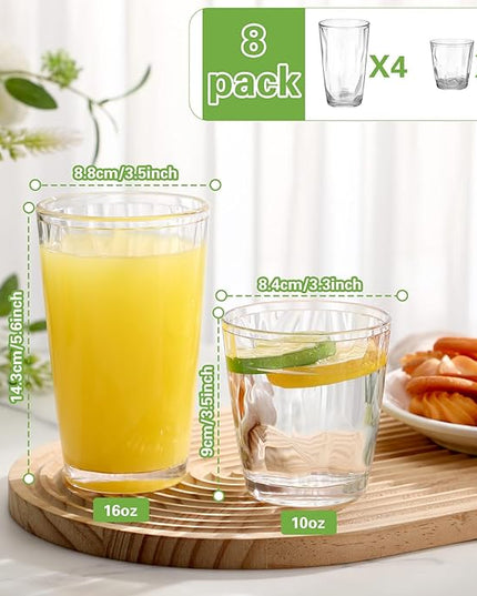 Set of 8 Plastic Drinking Glasses 16 Oz and 10 Oz Reusable Plastic Tumblers Acrylic Tall and Short Unbreakable Water Cups for Indoor Outdoor Home Picnic Party(Clear)