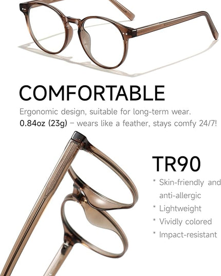 Icesor Round Blue Light Blocking Glasses Lightweight Chic Frame Anti Eye Strain Protection Computer Gaming for Women and Men