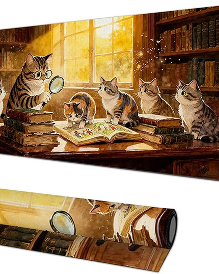 XL Mouse Pad 31.5 x 11.8 Inch Gaming Mousepad Diatomite Large Keyboard Mouse Pad for Home and Office Desk Accessories with Cozy Library Cat Study Artwork
