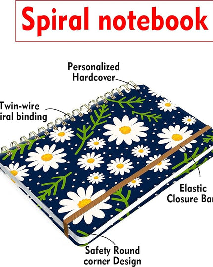 WLPFSAHF Spiral Journal Notebook for Women, Hardcover A5 College Ruled Notebook, 120 Pages, Thick Paper, Cute Lined Journal for School, Office & Work, 6 x 8.4 in(Little Daisy Flower)