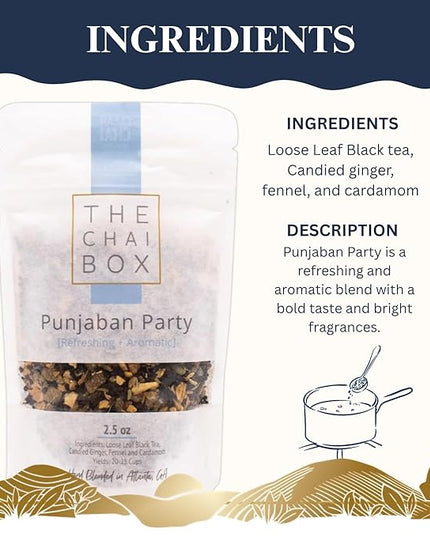 The Chai Box Loose Leaf Ginger Fennel Tea - Vegan & Gluten Free | Caffeinated Black Tea made with Candied Ginger, Cardamom & Fennel (Pack of 1) 2.5 oz | Makes 25 Cups | Small Batch Loose Leaf Tea with Whole, Premium Spices