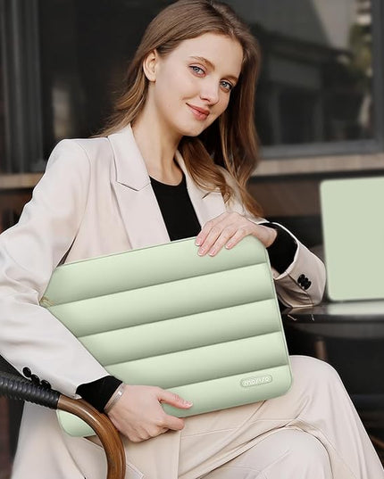 MOSISO 13.3 inch Laptop Case, 13-13.3 inch Puffy Laptop Sleeve Compatible with MacBook Air 13 13.6 M4 M3 M2 M1/Pro 13/Pro 14, HP Dell ASUS Lenovo,Polyester Horizontal Bag with Small Case, Sage Green