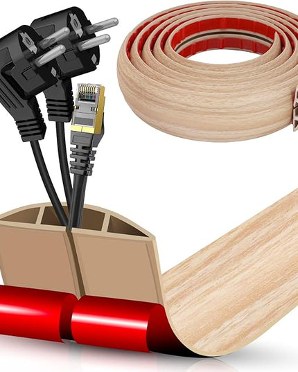 Floor Cord Cover Cavity 0.8"x0.37" Self Adhesive Cord Hider, 10FT Low Profile Cable Management, Extension Strip Protector for Wires, Prevent Cable Trips for Offices, Gyms,(Wood Light Yellow)