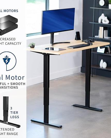 VIVO Electric 55 x 28 in Dual Motor Sit Stand Desk, Memory Height Adjustment, 2B Series, Light Wood Top Black Frame, DESK-KIT-2B55C