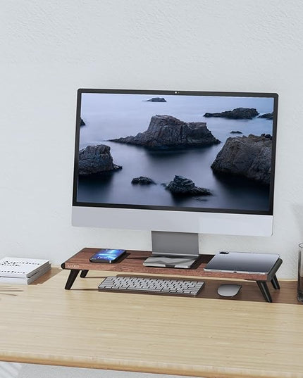 loukin Monitor Stand Riser for Desk, 22.4" x 8.3" Larger Computer Stand for Laptop, PC, Printer, Sturdy Desktop Computer Shelf with Non-Skid Rubber, Home Office (Brown)
