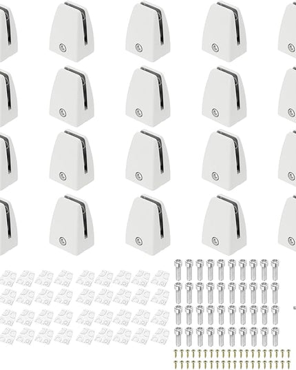 PATIKIL 20Pcs Office Desk Partition Support Bracket, Aluminum Alloy Sneeze Guard Support Clamps Desktop Divider Clips for Offices Stores Counter Privacy Panel, Matte White