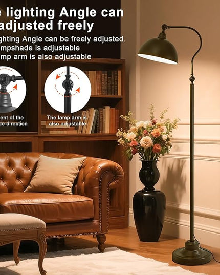 Bright Reading Floor Lamp with Remote Control and Bluetooth Dimming,Rustic Vintage Living Room Bedroom Bedside Office Study Library Adjustable Black Standing Warm Lights, Mid Century Modern Home Decor