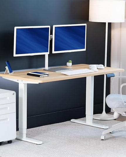 VIVO Electric 60 x 24 in Dual Motor Sit Stand Desk, Memory Height Adjustment, 2B Series, Light Wood Top White Frame, DESK-KIT-2W6C