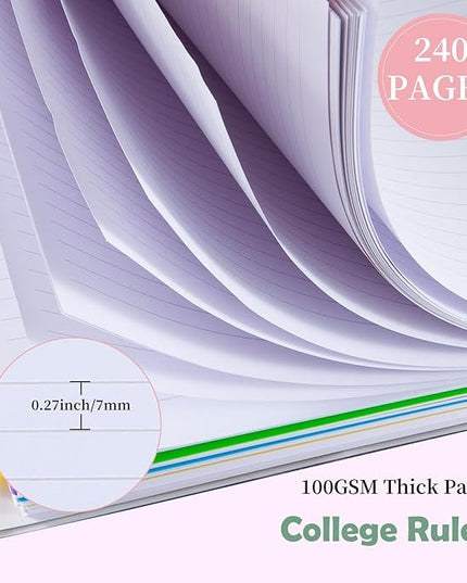 5 Subject Notebook College Ruled, A5 Spiral Notebook with Removable Pocket Dividers Tabs, Lined Organizer Notebook Journal for Women, 240 Pages Notebooks for Work School Note Taking, Blue Marble
