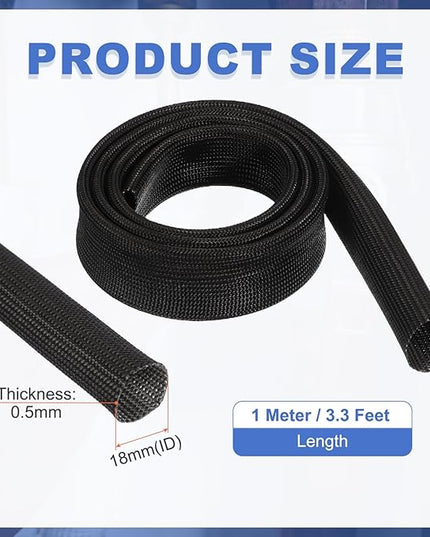 uxcell Insulation Cable Protector,18mm/0.71 Inch-1 Meter/3 Feet High Temp Fiberglass Sleeve Black