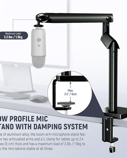 NEEWER Microphone Stand, Low Profile Damped Mic Holder Boom Arm Desk Mount with Ball Head & 3/8" 5/8" Adapters Compatible with Blue Yeti Snowball HyperX QuadCast SoloCast Shure, Max Load 3.3 lb, MS007