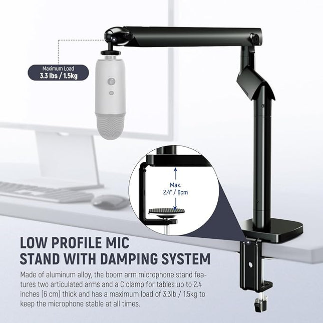 NEEWER Microphone Stand, Low Profile Damped Mic Holder Boom Arm Desk Mount with Ball Head & 3/8" 5/8" Adapters Compatible with Blue Yeti Snowball HyperX QuadCast SoloCast Shure, Max Load 3.3 lb, MS007