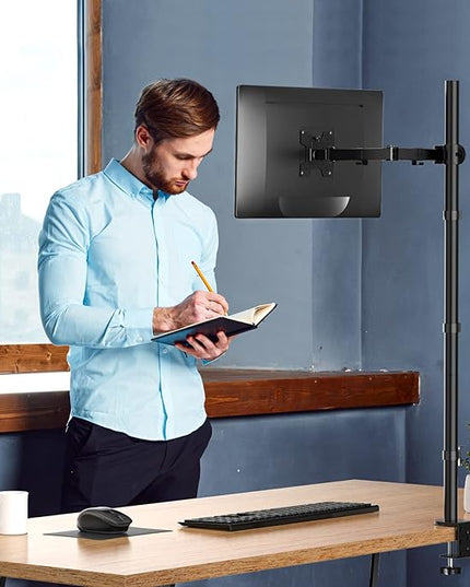 WALI Single Monitor Stand Desk Mount, 39 inch Tall Monitor Stand Fully Adjustable, Articulating Arm for Computer Screen up to 32 inch, 22lbs (M001XXL), Black