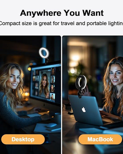 Clip-on Ring Light for Laptop Computer, Universal Phone/Tablet/Webcam Mount - Portable LED Light for Zoom Meetings, Live Streaming, Content Creation/Video Recording/TikTok