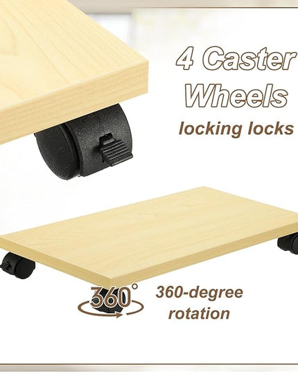 PATIKIL 8x16in PC Stand, Computer Tower Stand Wood CPU PC Holder Under Desk Mobile Cart 4 Caster Wheel for Floor Carpet Tower ATX Case Printer Potted Planter UPS Power Station, Beige